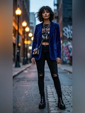 RLM - vintage Ralph Lauren Blue Velvet Blazer Jacket - Women's Tailored Coat